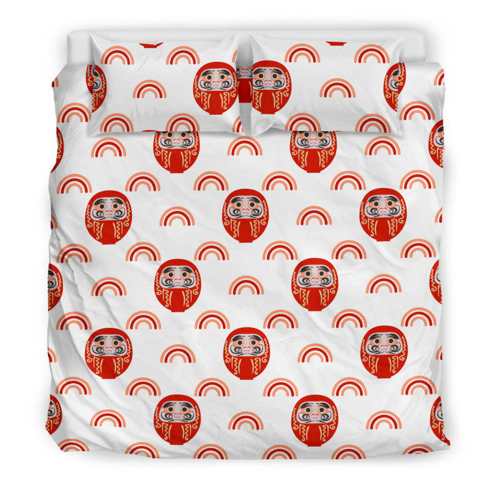 Daruma Japanese Wooden Doll Design Pattern Bedding Set