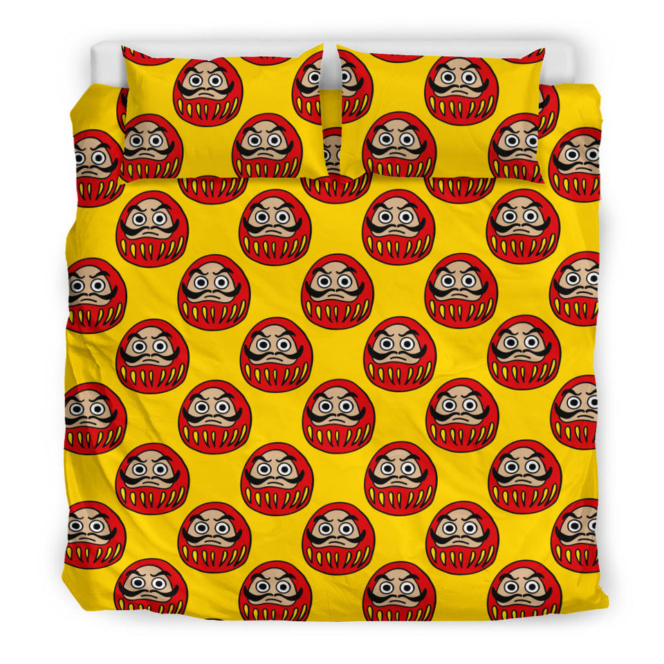 Daruma Japanese Wooden Doll Yellow Background Bedding Set