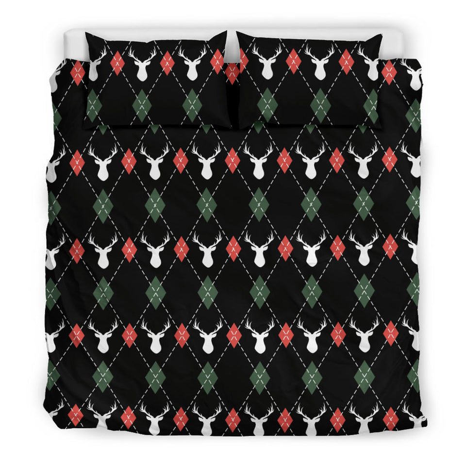 Deer Christmas New Year Pattern Argyle Bedding Set