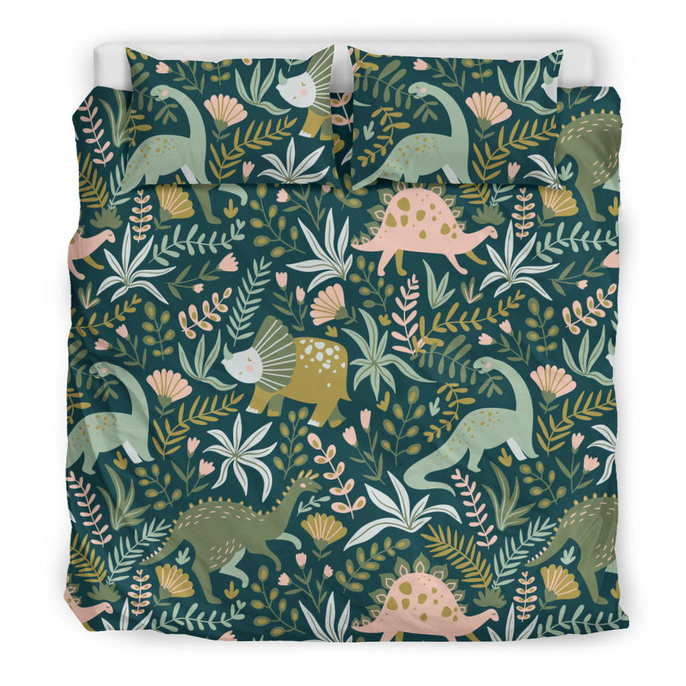 Dinosaurs Tropical Leaves Flower Pattern Bedding Set