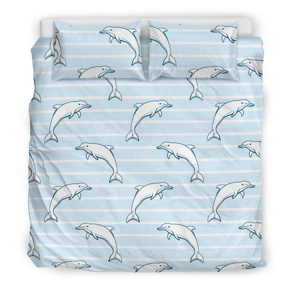 Dolphin Blue Striped Background Bedding Set