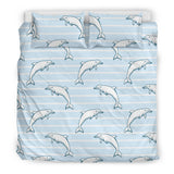 Dolphin Blue Striped Background Bedding Set