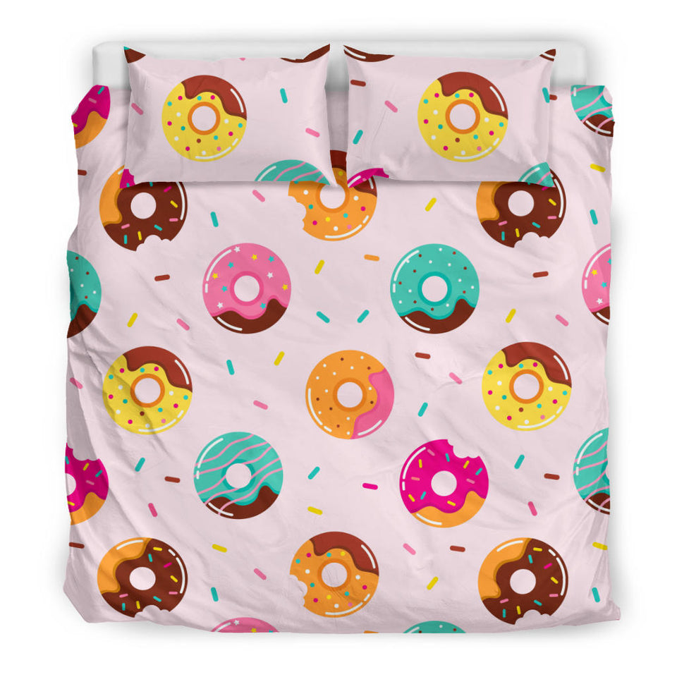 Donut Pattern Glaze Pink Background Bedding Set.