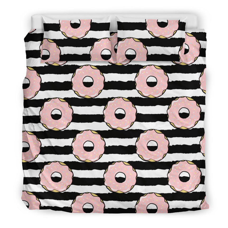 Donuts Pink Icing Striped Pattern Bedding Set