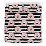 Donuts Pink Icing Striped Pattern Bedding Set