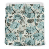 Dragonfly Butterfly Plants Insect Flower Vintage Style Pattern Bedding Set
