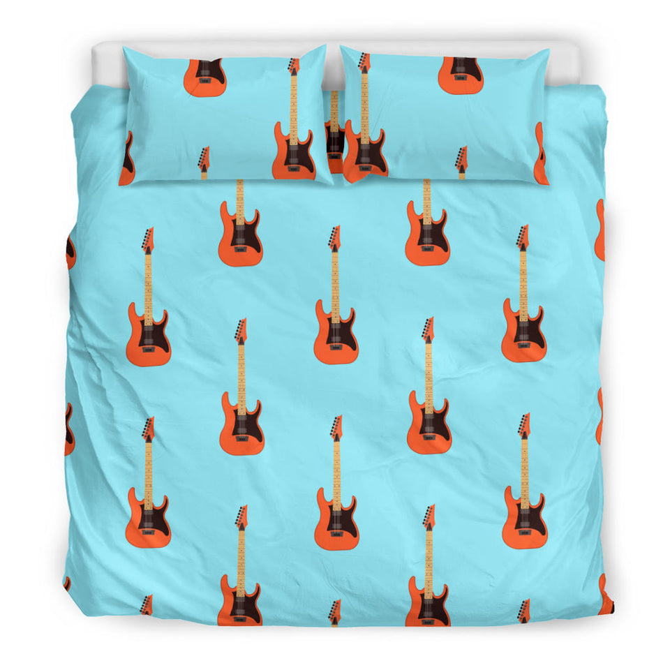 Electric Guitar Pattern Light Blue Background Bedding Set