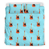 Electric Guitar Pattern Light Blue Background Bedding Set