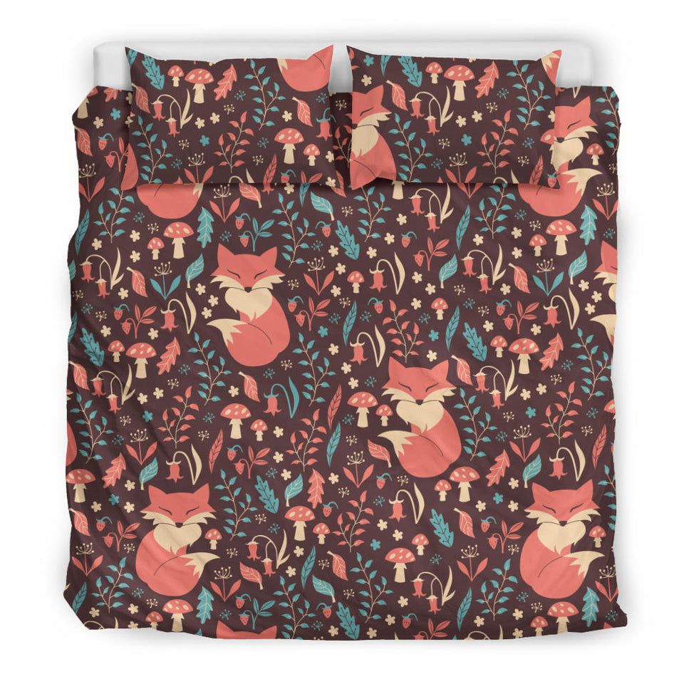 Fox Leaves Mushroom Pattern Bedding Set