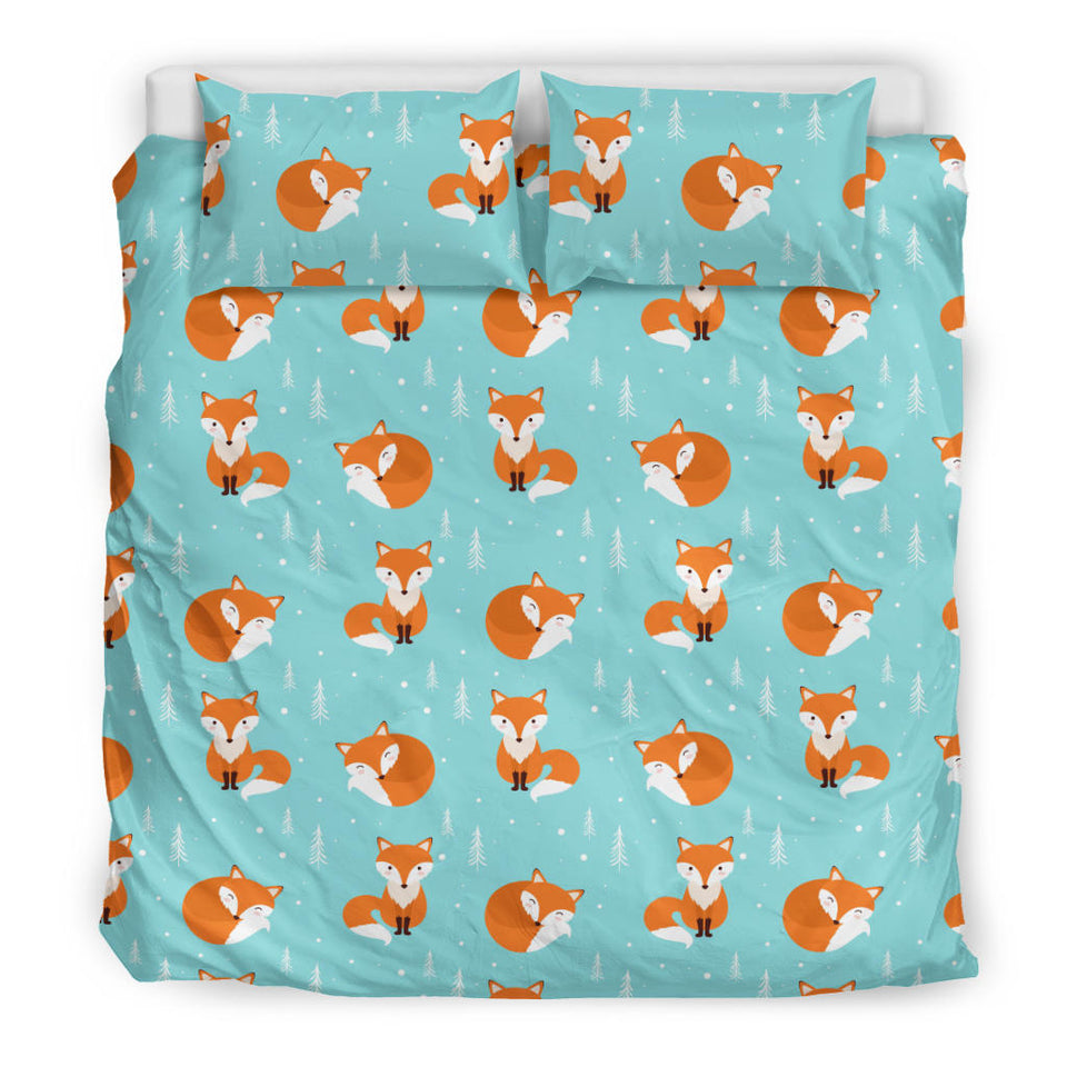 Fox Pattern Blue B Ackground Bedding Set