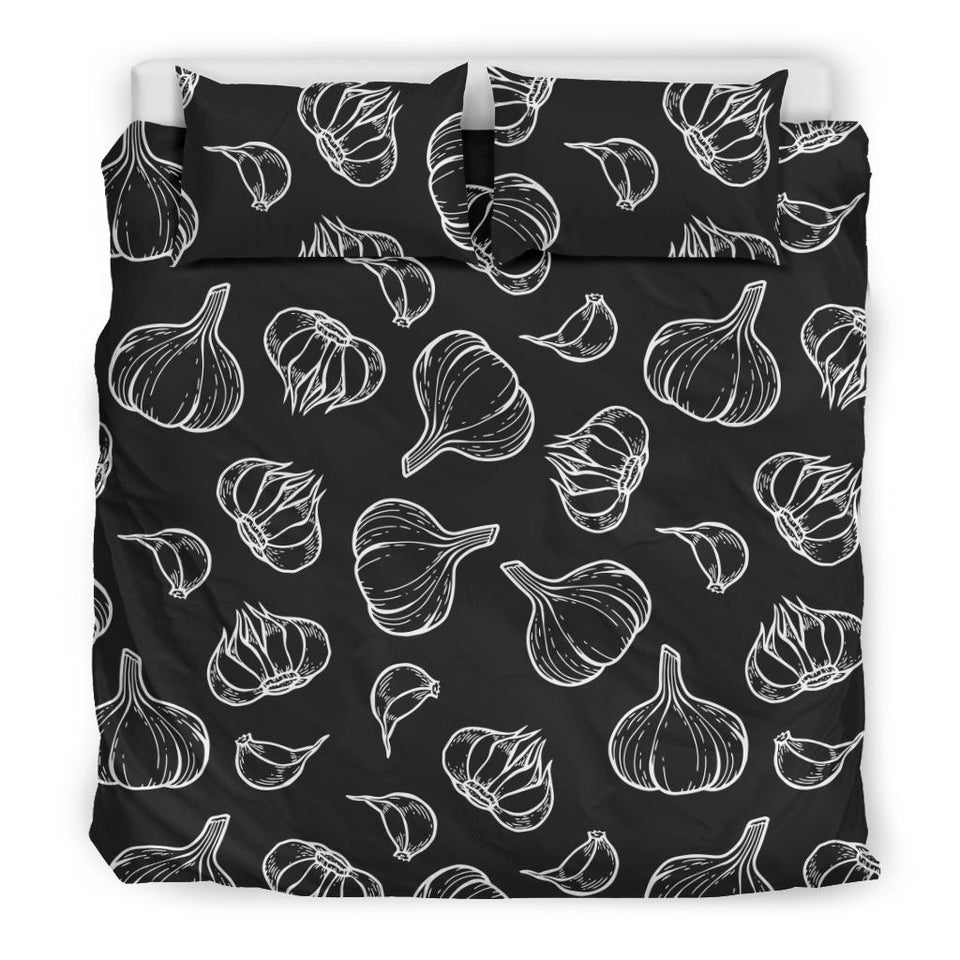 Garlic Pattern Black Background Bedding Set
