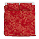 Gold Dragons Red Background Bedding Set