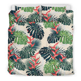 Heliconia Flowers, Palm And Monstera Leaves Bedding Set