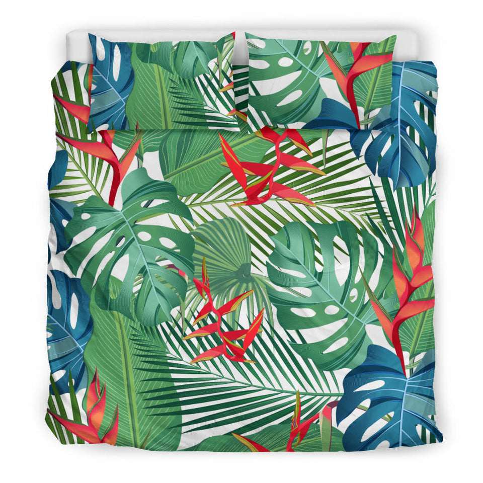 Heliconia Palm And Monstera  Leaves Pattern Bedding Set