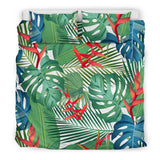 Heliconia Palm And Monstera  Leaves Pattern Bedding Set