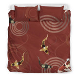 Koi Fish Carp Fish Red Background Bedding Set