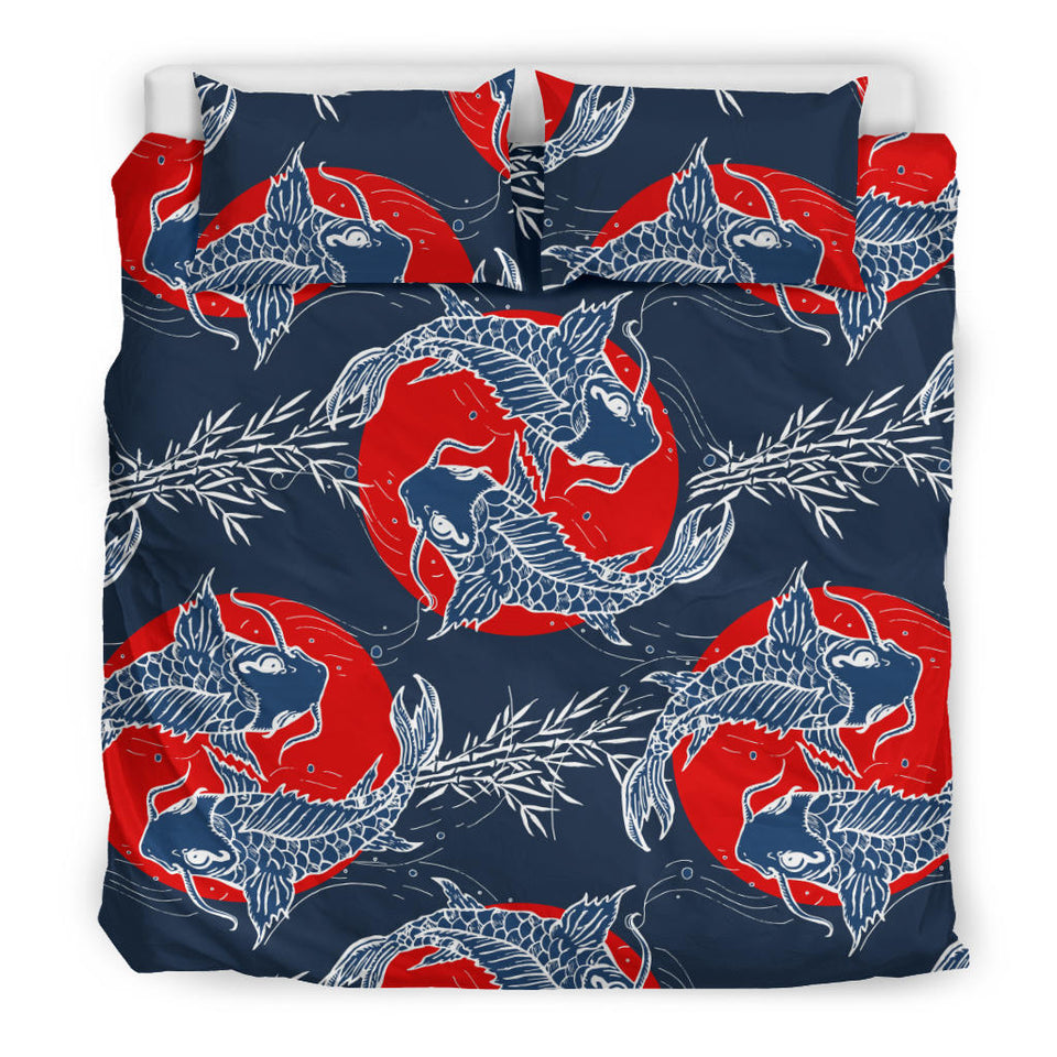 Koi Fish Carp Fishs Hand Drawn Japanese Art Bedding Set