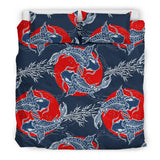 Koi Fish Carp Fishs Hand Drawn Japanese Art Bedding Set