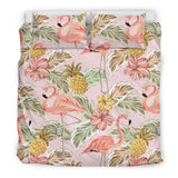 Pink Flamingo Birds Pineapples Hibiscus Flower Pattern Bedding Set