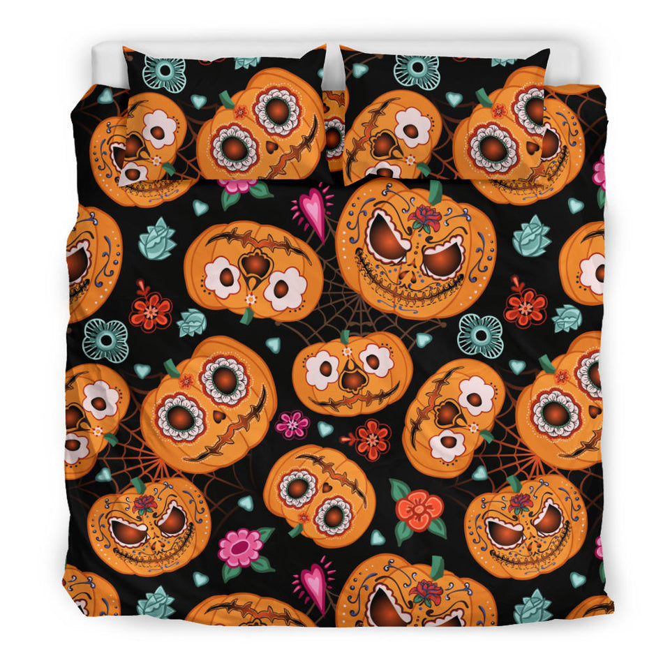 Pumpkin Flowers Spiderweb Halloween Theme Bedding Set