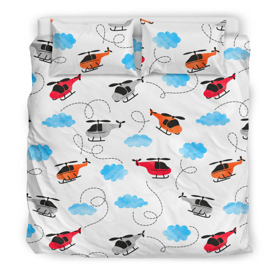 Watercolor Helicopter Cloud Pattern Bedding Set