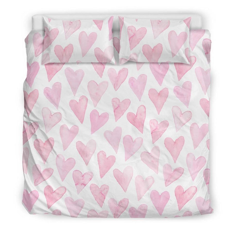 Watercolor Pink Heart Pattern Bedding Set
