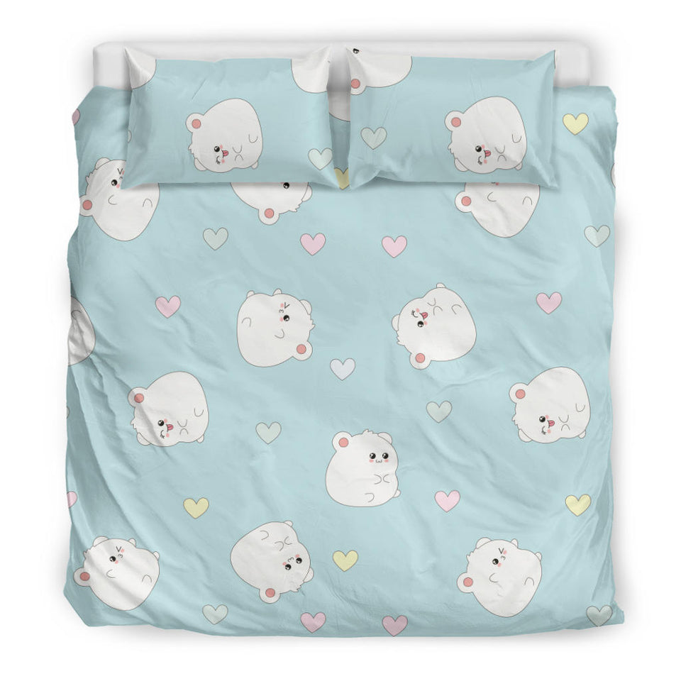 White Cute Hamsters Heart Pattern Bedding Set