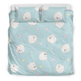 White Cute Hamsters Heart Pattern Bedding Set