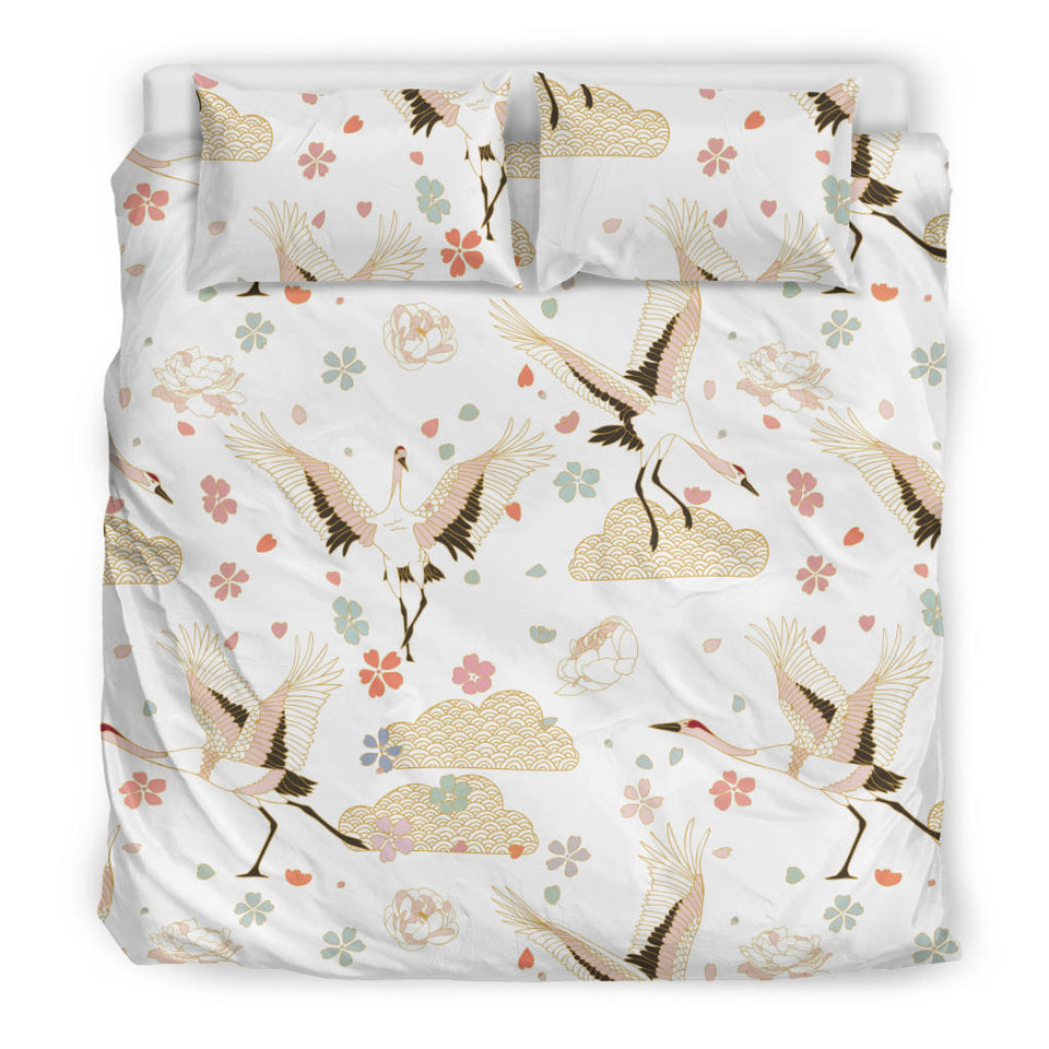 Beautiful Japanese Cranes Pattern Bedding Set