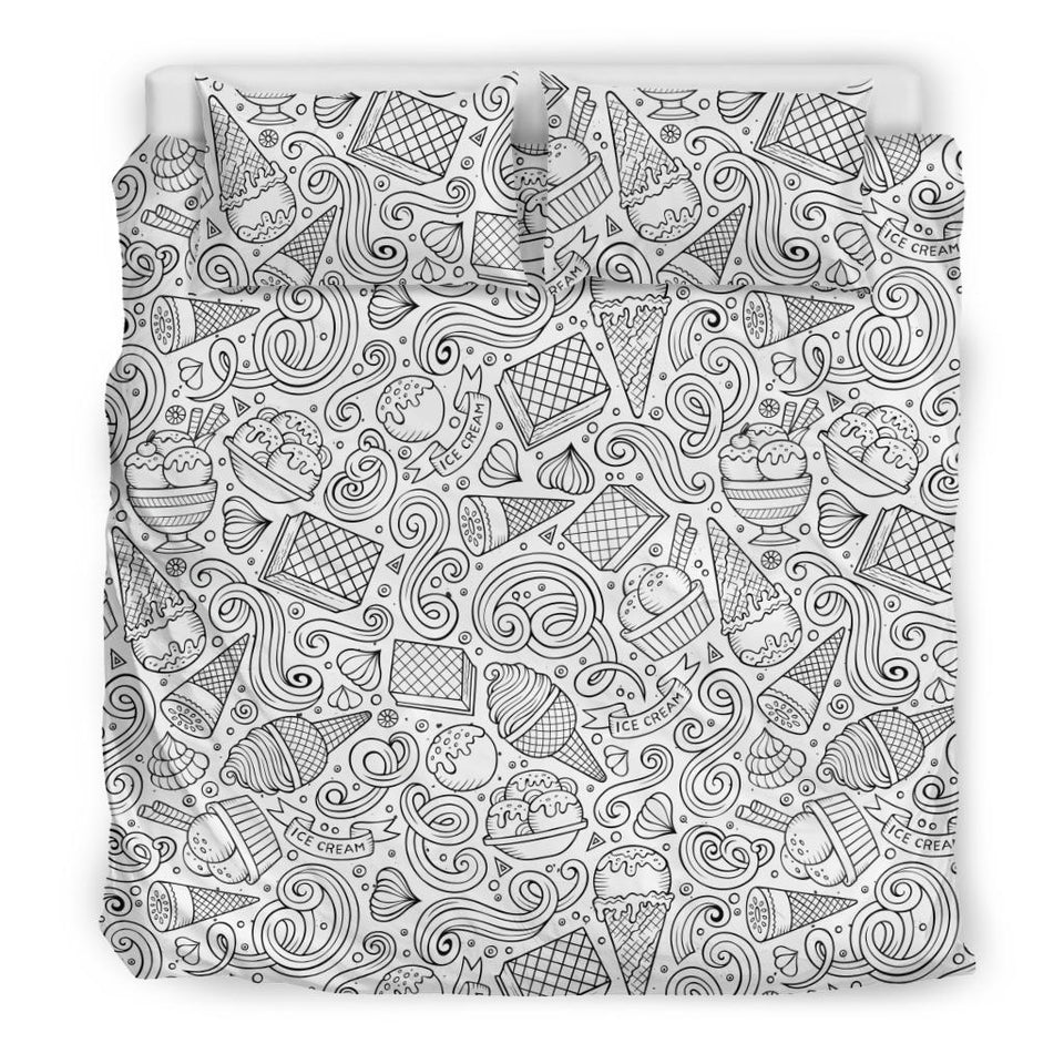 Cartoon Hand Drawn Ice Cream Black White Bedding Set