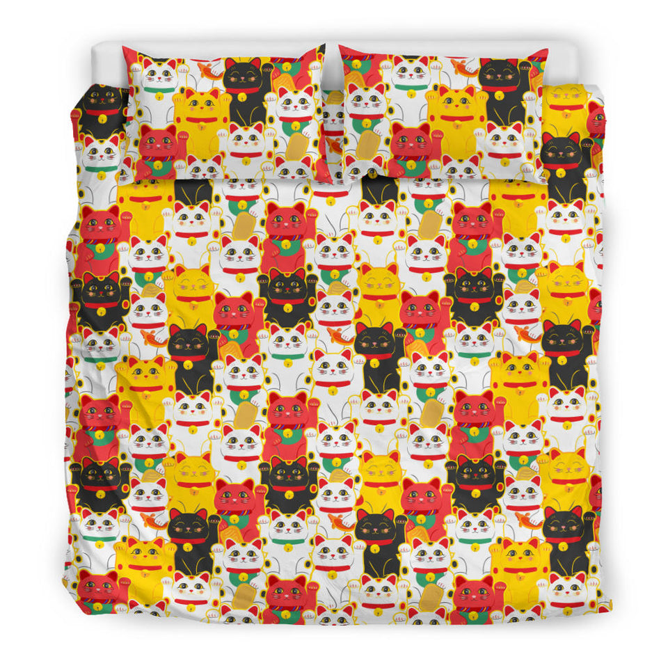 Colorful Maneki Neko Lucky Cat Pattern Bedding Set