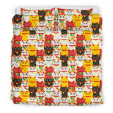 Colorful Maneki Neko Lucky Cat Pattern Bedding Set