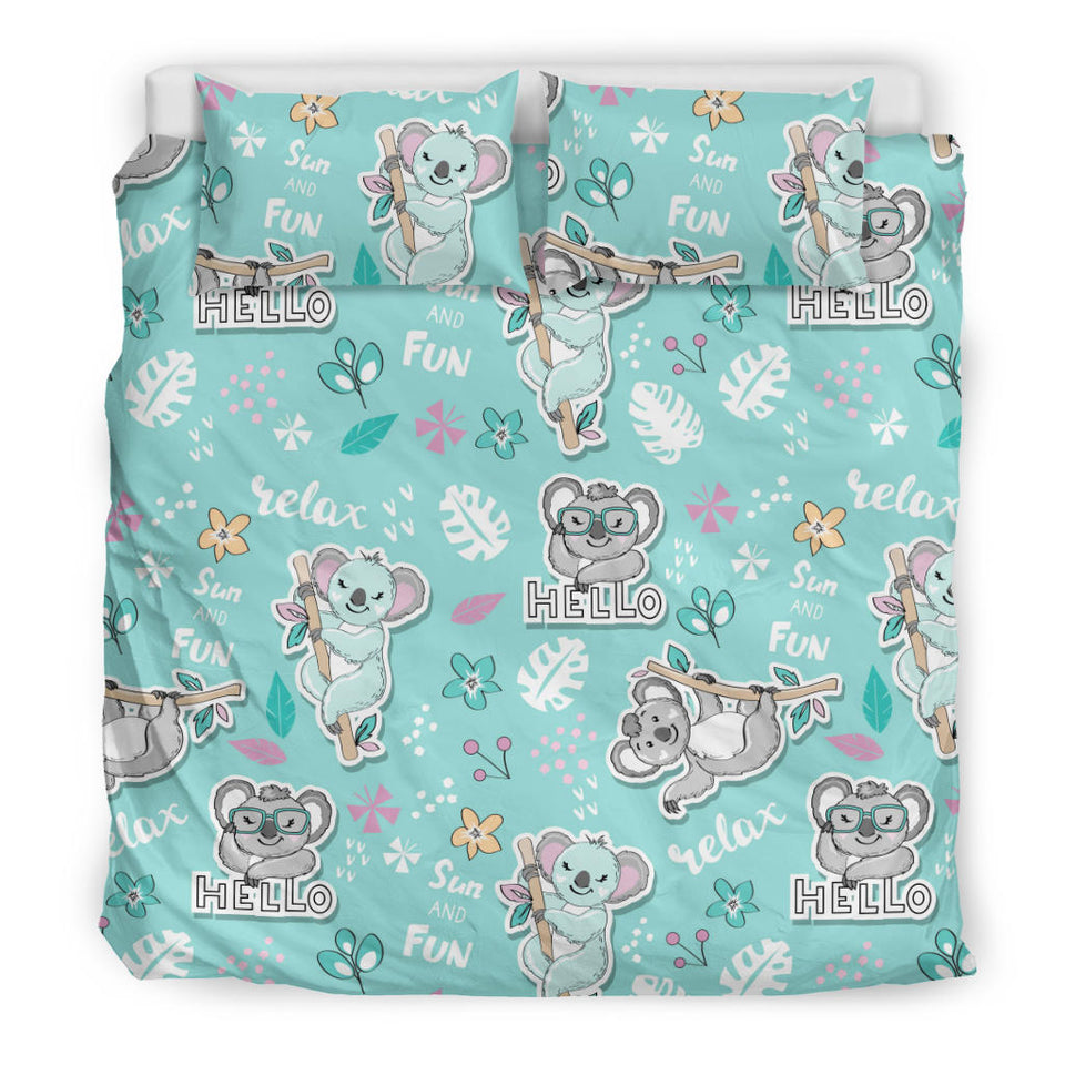 Cute Koalas Blue Background Pattern Bedding Set