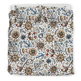 Cute Nautical Steering Wheel Anchor Pattern Bedding Set