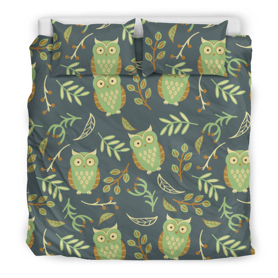 Cute Owls Leaves Pattern Bedding Set