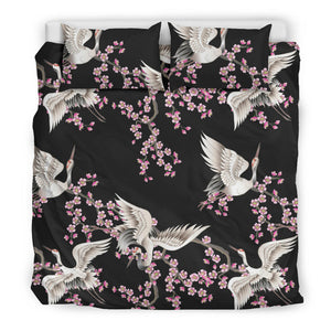 Japanese Crane Pink Sakura Pattern Bedding Set