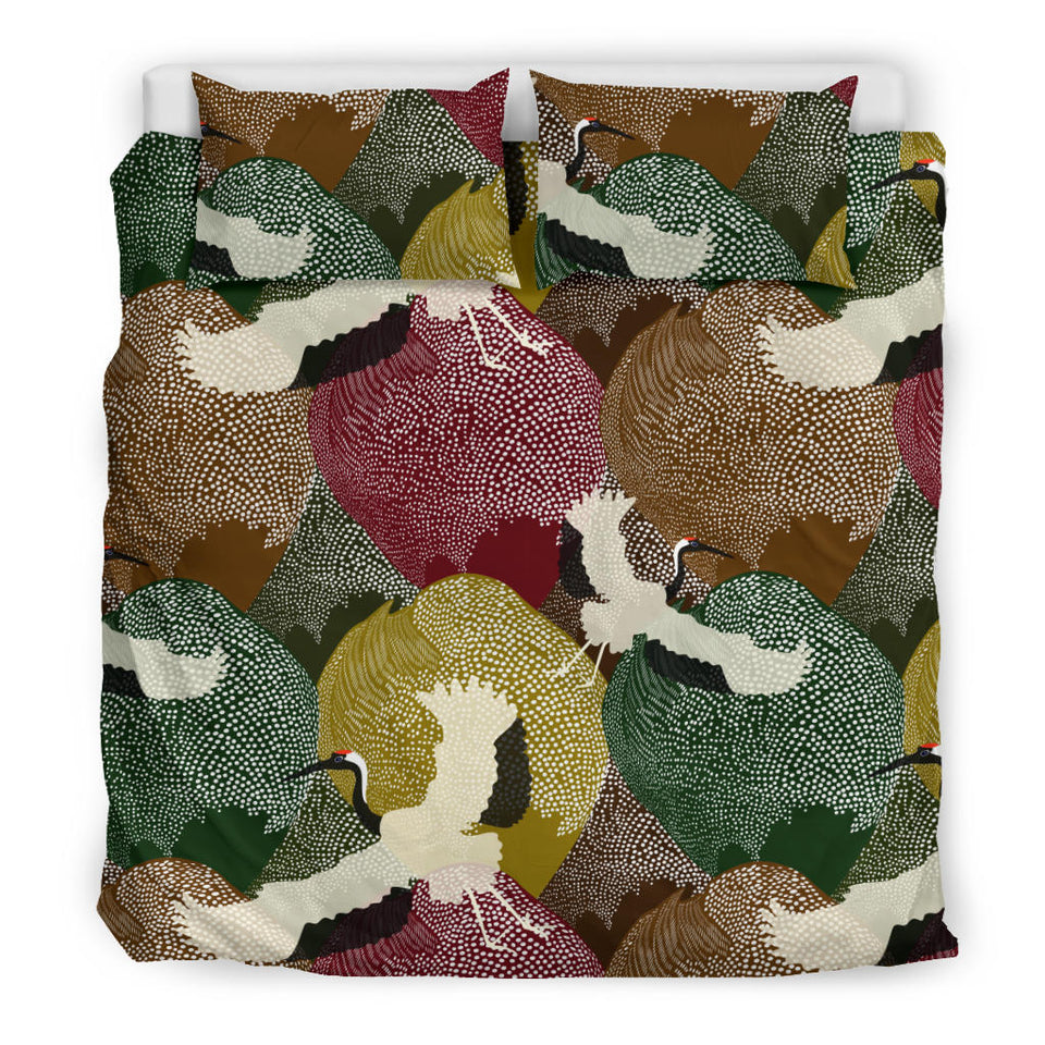 Japanese Cranes Flying Forest Dot Pattern Bedding Set
