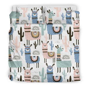 Lama Alpaca Cactus Hand Drawn Pattern Bedding Set