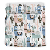 Lama Alpaca Cactus Hand Drawn Pattern Bedding Set