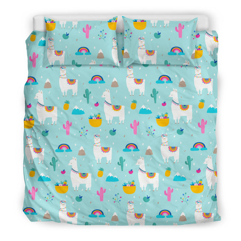 Llama Alpaca Cactus Leaves Pattern Bedding Set