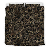 Luxurious Gold Lotus Waterlily Black Background Bedding Set