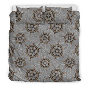 Nautical Wood Steering Wheel Pattern Bedding Set