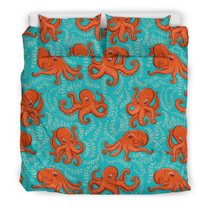 Octopus Turquoise Background Bedding Set