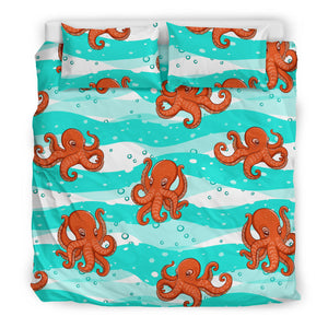 Octopuses Sea Wave Background Bedding Set