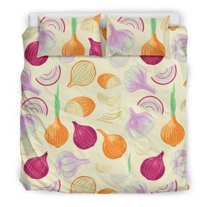 Onion Garlic White Red Pattern Bedding Set