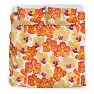 Orange Yellow Orchid Flower Pattern Background Bedding Set