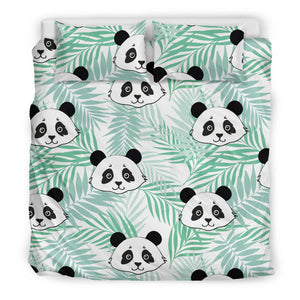 Panda Pattern Tropical Leaves Background Bedding Set