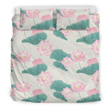 Pink Lotus Waterlily Leaves Pattern Bedding Set