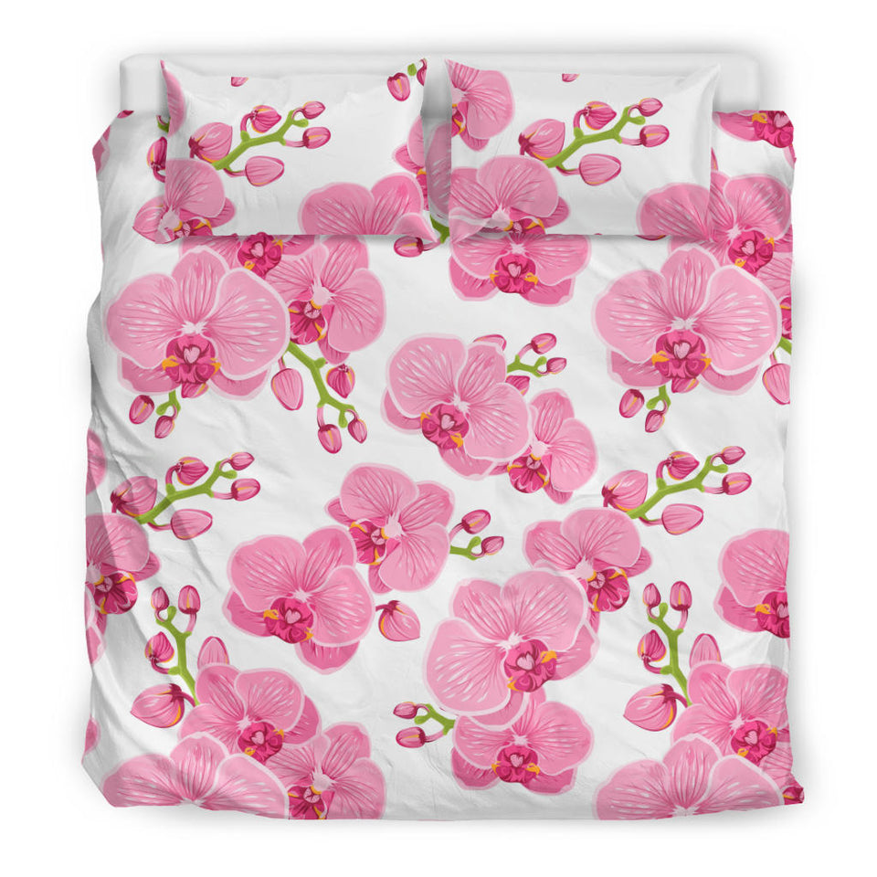 Pink Purple Orchid Pattern Background Bedding Set