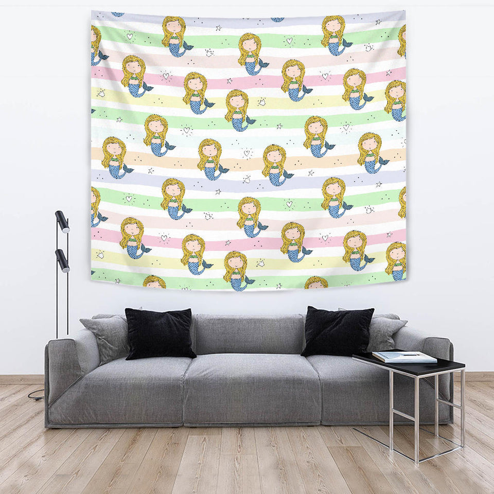 Cute Hand Drawn Mermaid Wall Tapestry